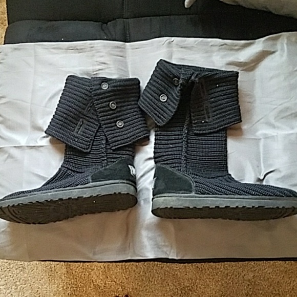 UGG Shoes - Ugg Knit Black Boots Sz 10 Sheepskin Lined